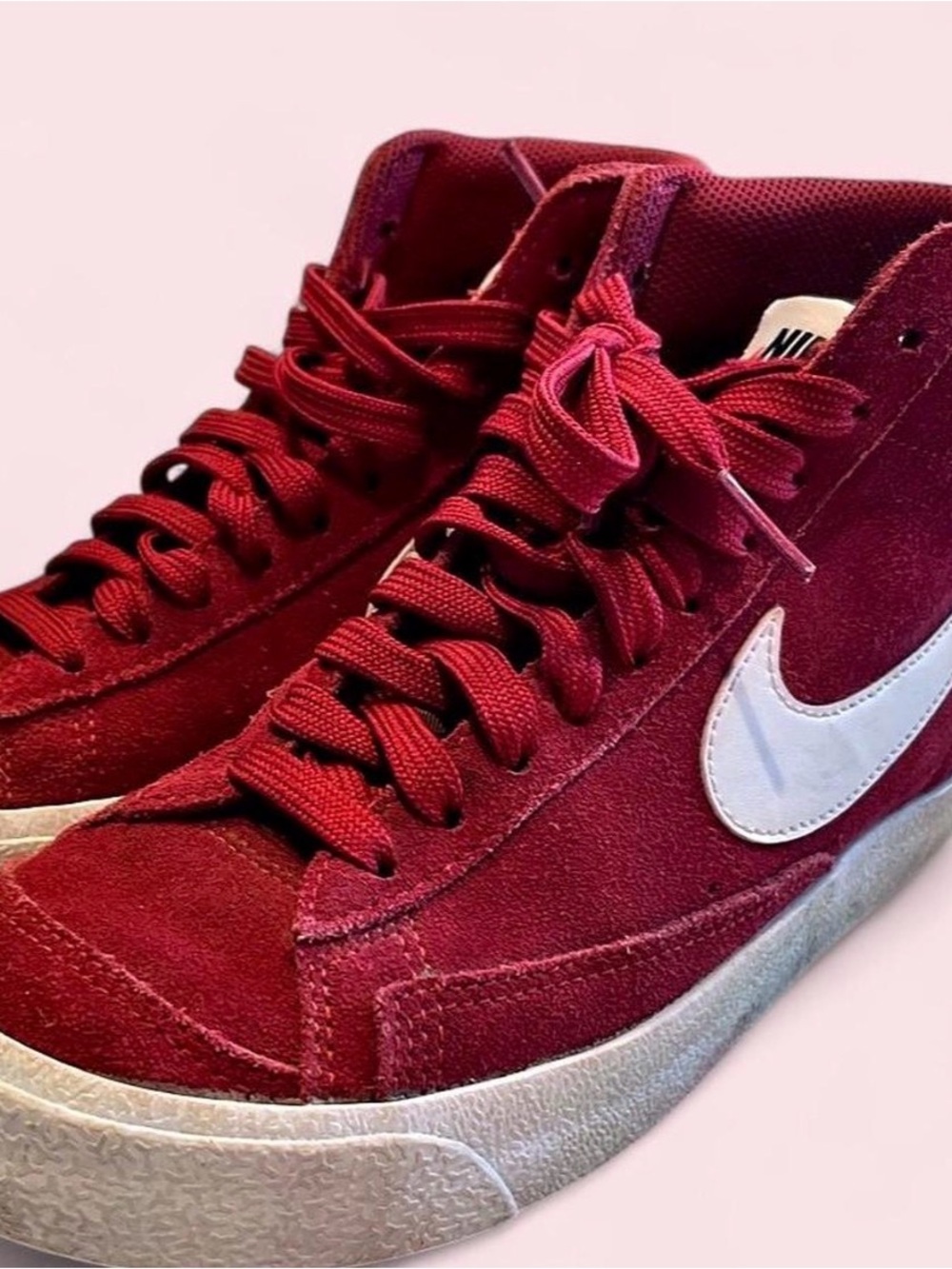 Nike Women’s Burgundy Suede High-Top Sneakers with White Swoosh